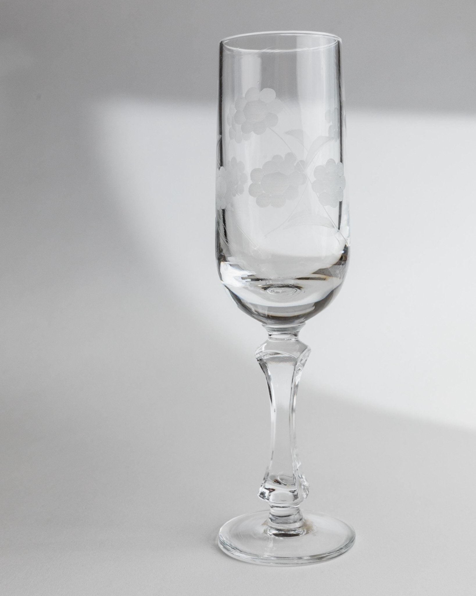 Vintage Champagnerglas Set von 5 mit floraler Gravur, Italien 1960er, einzigartig