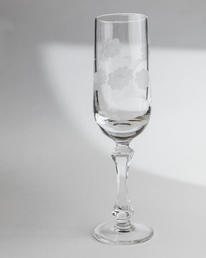 Vintage Champagnerglas Set von 5 mit floraler Gravur, Italien 1960er, einzigartig