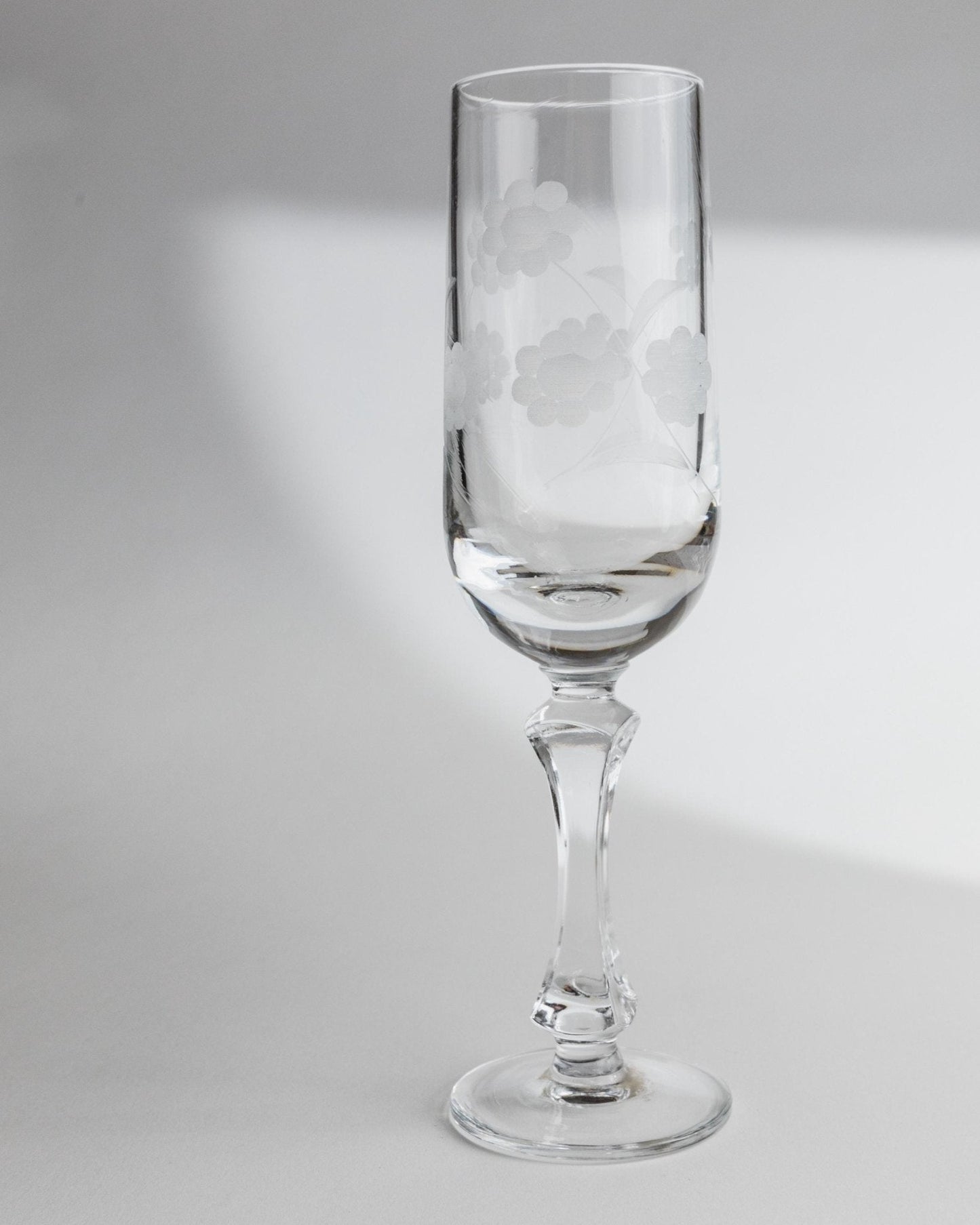 Vintage Champagnerglas Set von 5 mit floraler Gravur, einzigartig, Italien 1960er