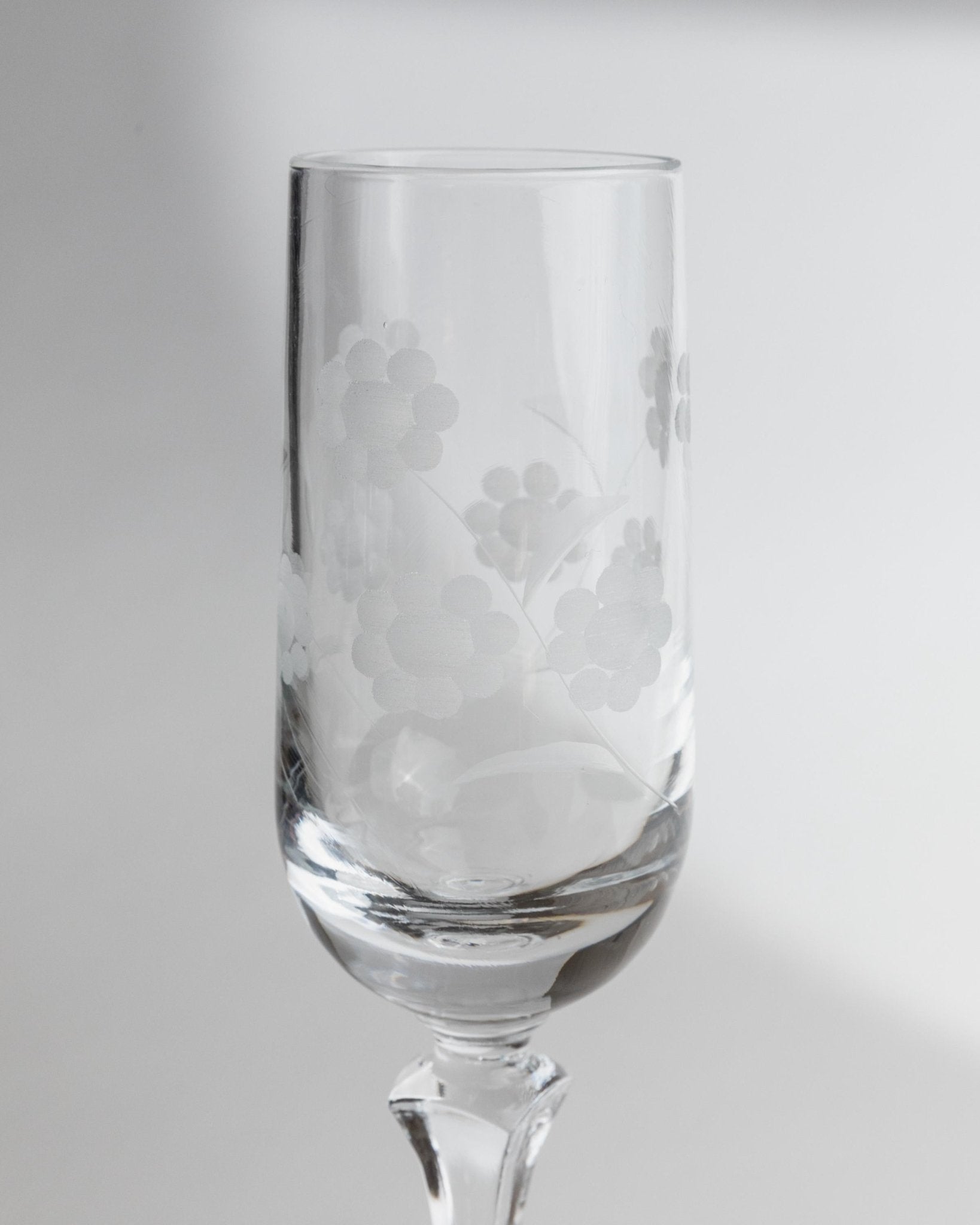 Vintage Champagnerglas Set von 5 mit floraler Gravur, Italien 1960er, einzigartig