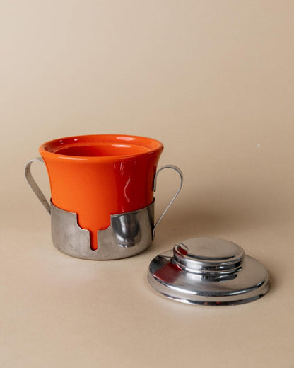 Service à café vintage 24 pièces en céramique rouge/orange Italie années 1970 idée cadeau rétro