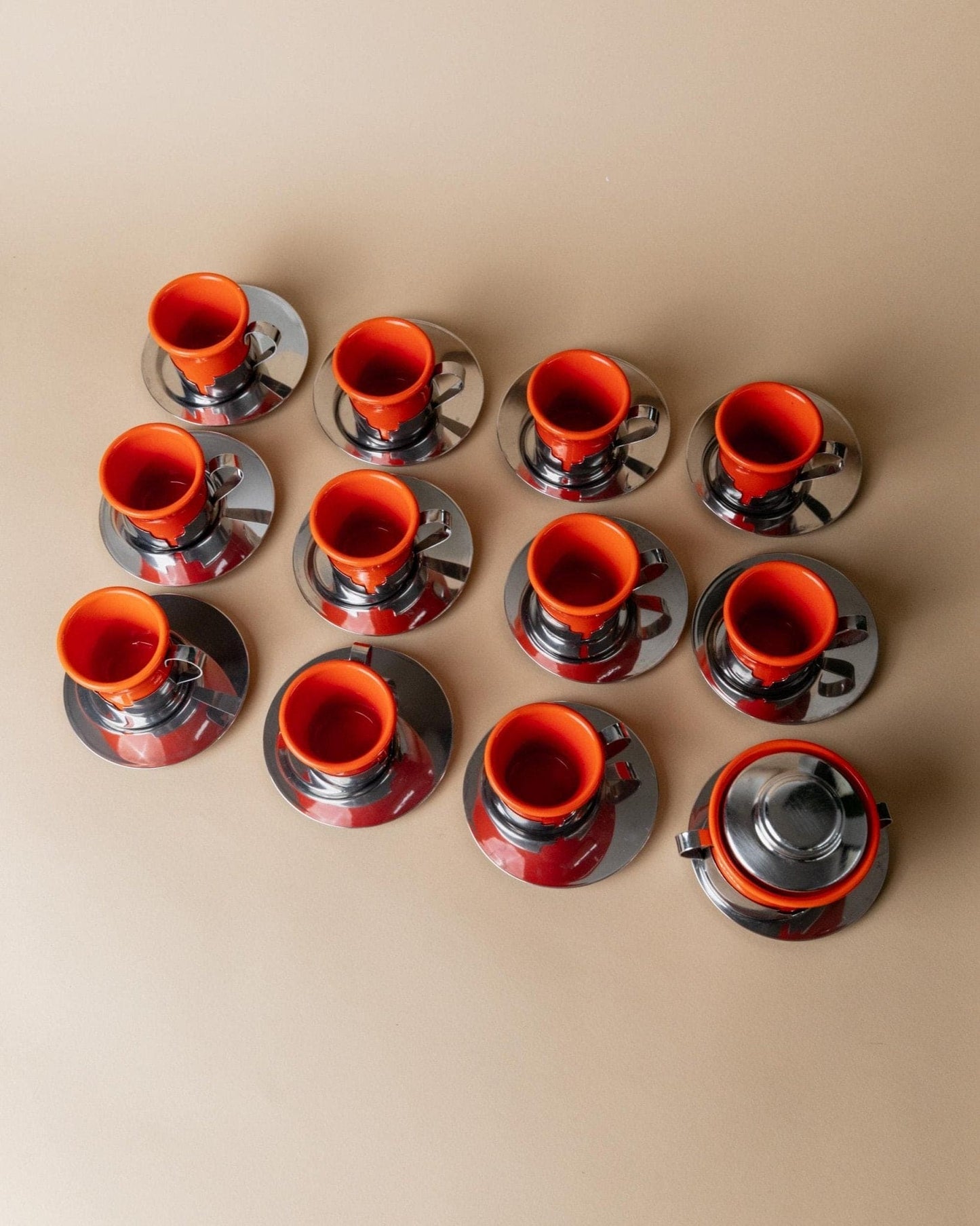 Service à café vintage 24 pièces en céramique rouge/orange Italie années 1970 idée cadeau rétro