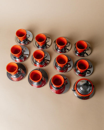 Service à café vintage 24 pièces en céramique rouge/orange Italie années 1970 idée cadeau rétro