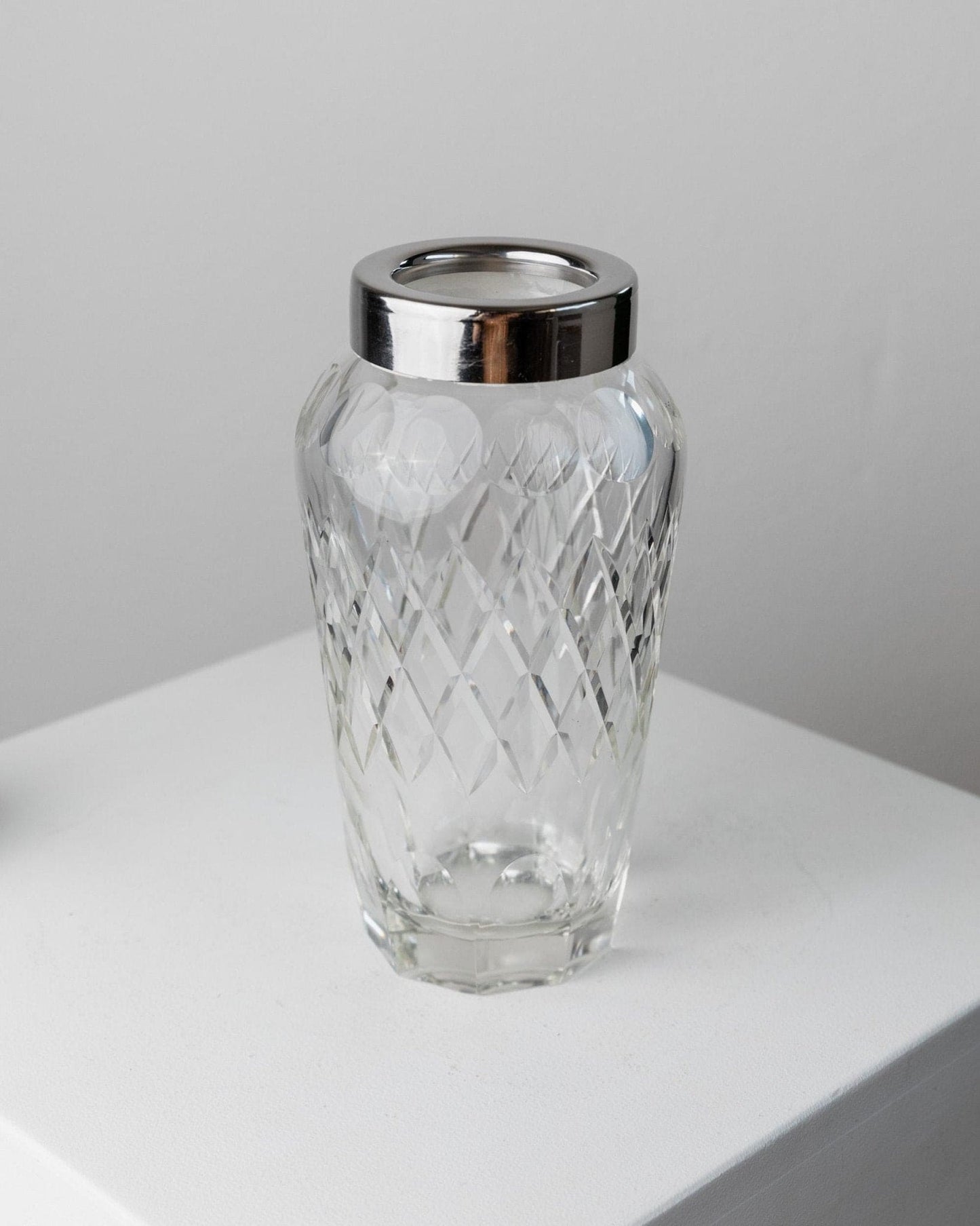 Vintage Cocktail Shaker Kristallglas Edelstahl Mid Century Design Italien 1960er