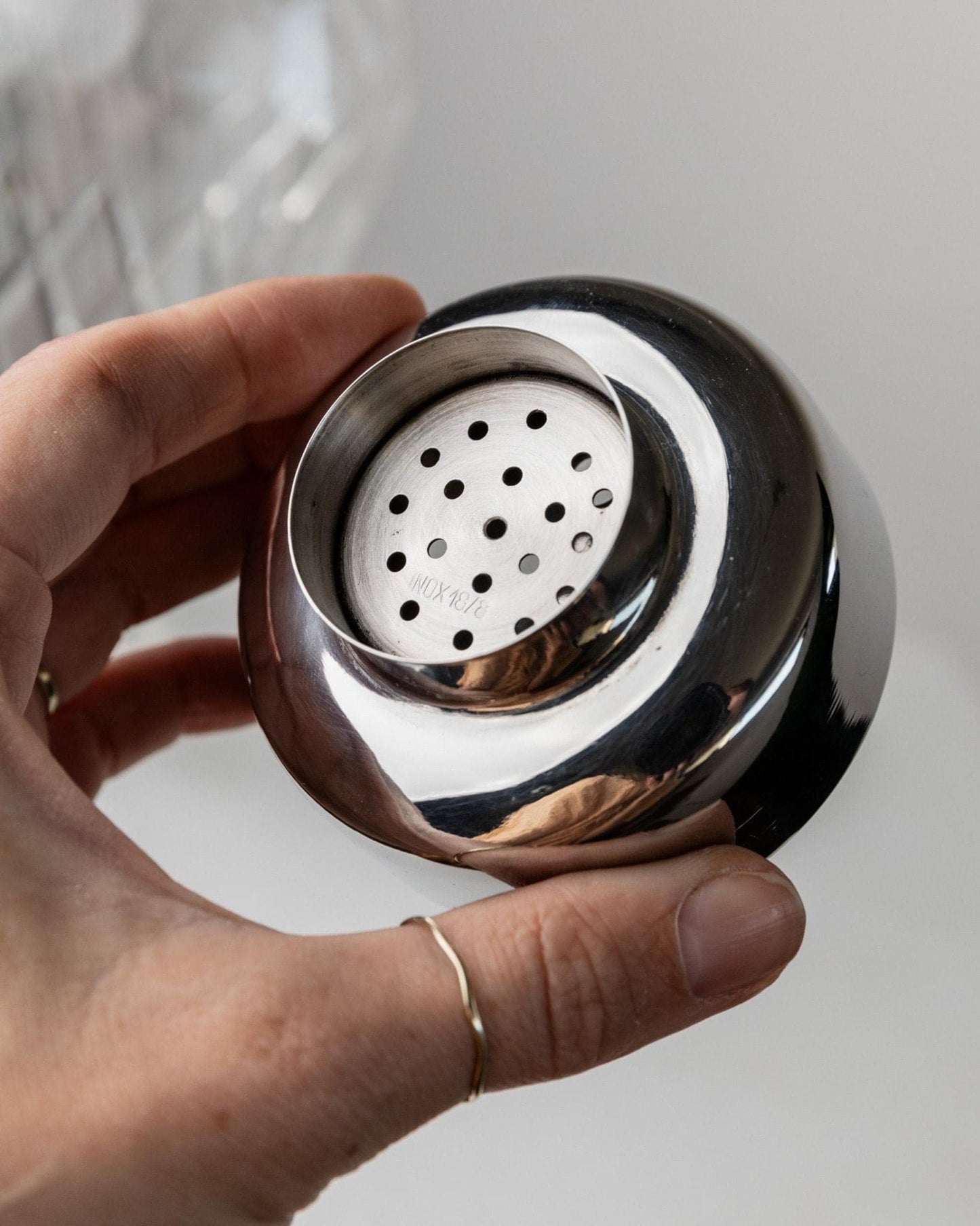 Vintage Cocktail Shaker Kristallglas Edelstahl Mid Century Design Italien 1960er