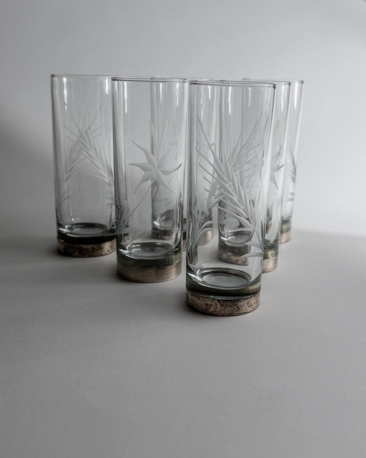 Vintage Trinkglas Set von 6 mit Silberrand und Ährenmuster, Italien, einzigartig, Retro Deko