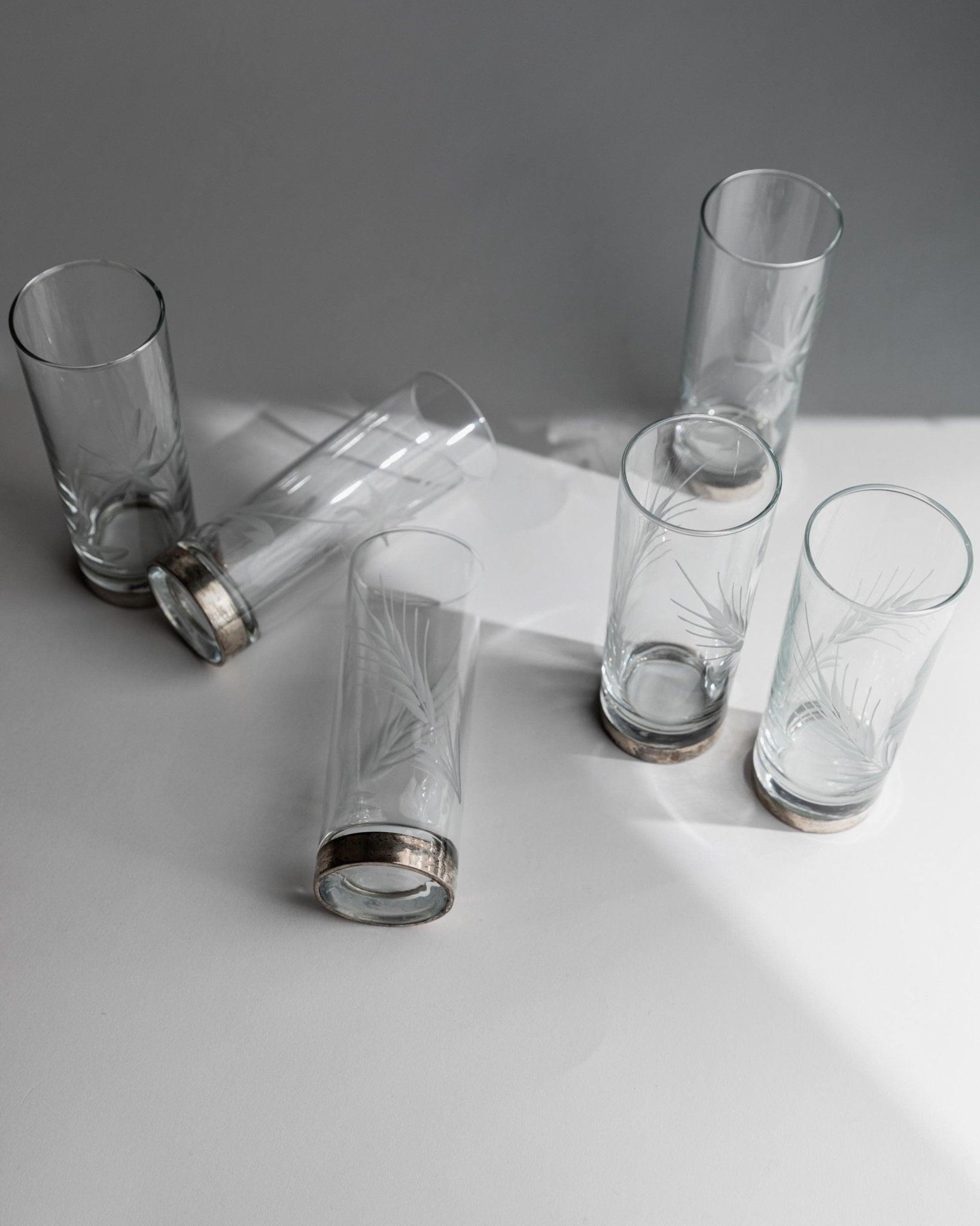 Vintage Trinkglas Set von 6 mit Silberrand und Ährenmuster, Italien, einzigartig, Retro Deko