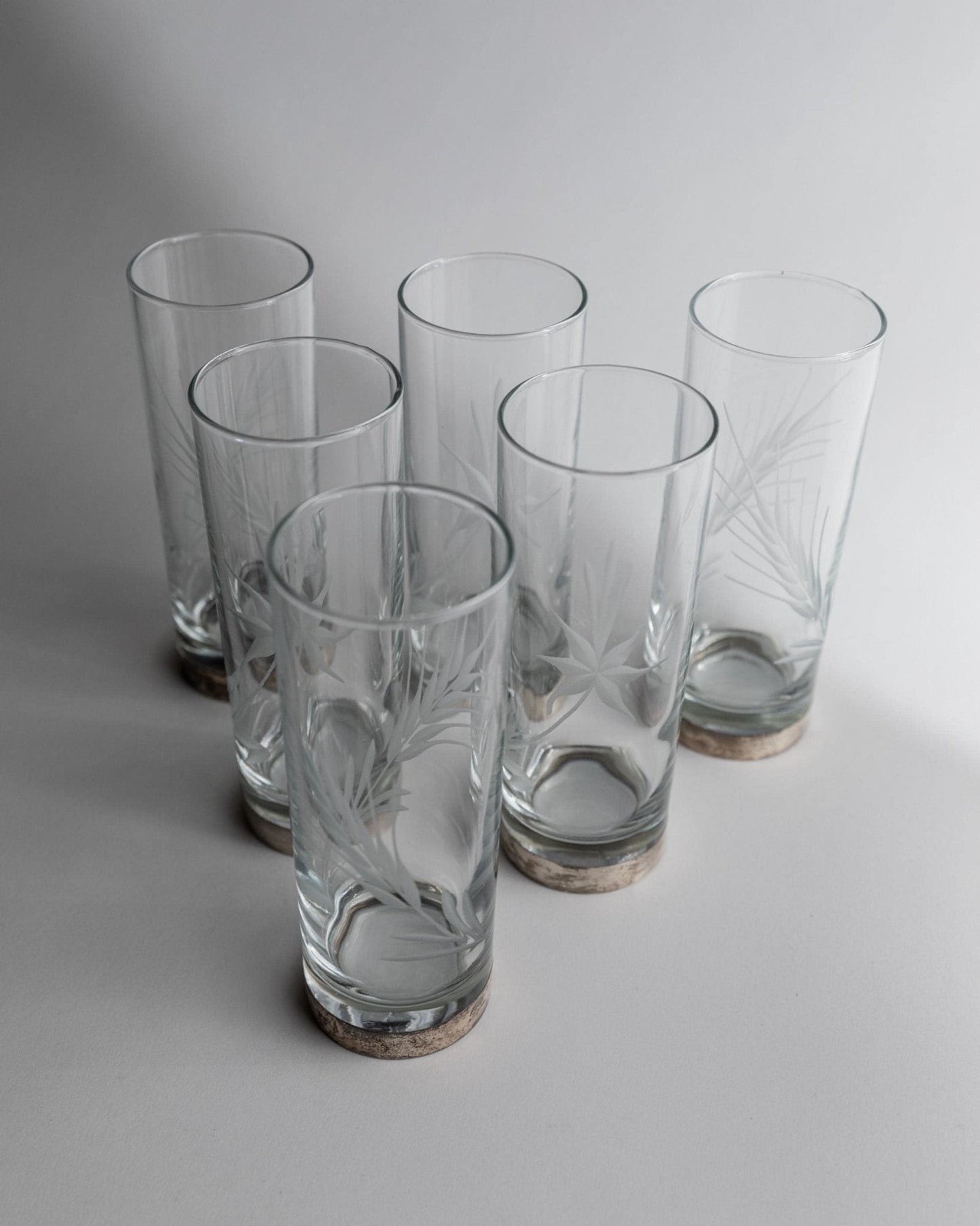 Vintage Trinkglas Set von 6 mit Silberrand und Ährenmuster