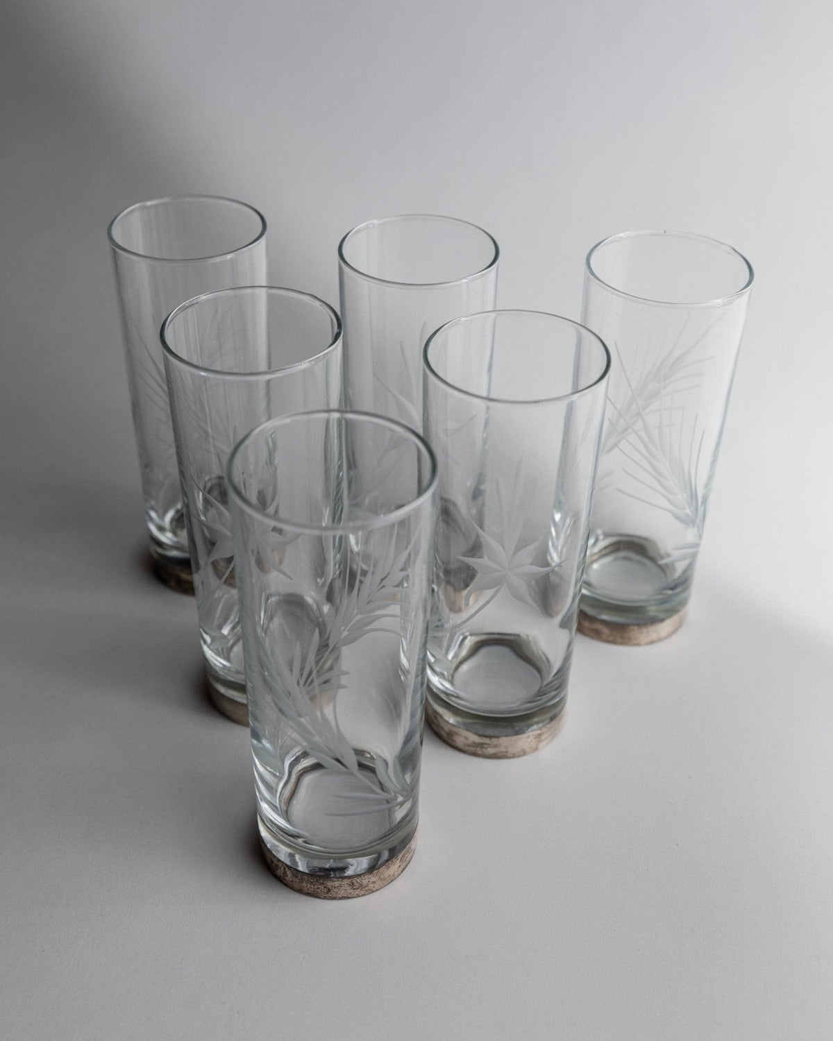Vintage Trinkglas Set von 6 mit Silberrand und Ährenmuster, Italien, einzigartig, Retro Deko