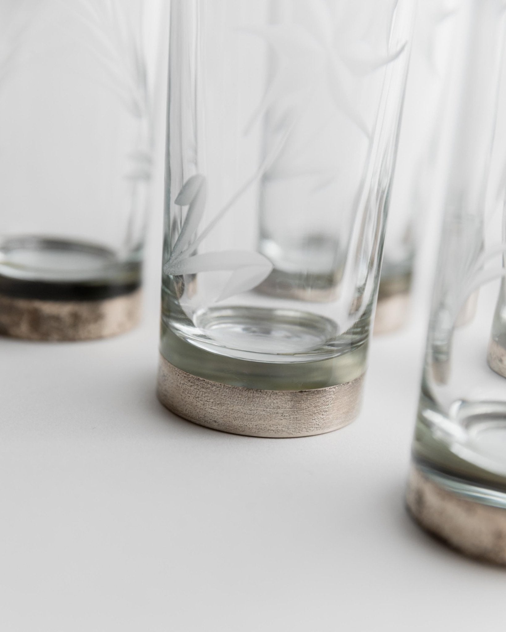 Vintage Trinkglas Set von 6 mit Silberrand und Ährenmuster, Italien, einzigartig, Retro Deko