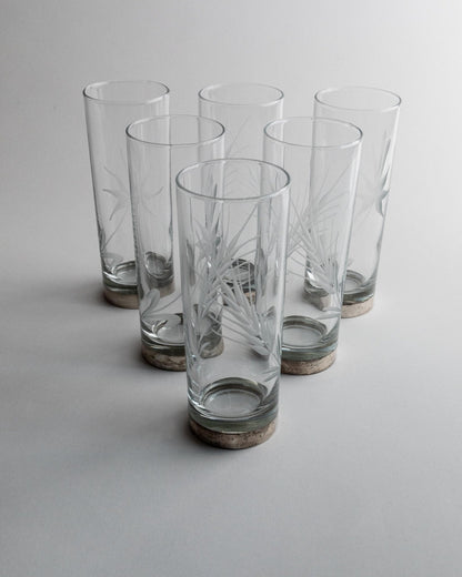 Vintage Trinkglas Set von 6 mit Silberrand und Ährenmuster