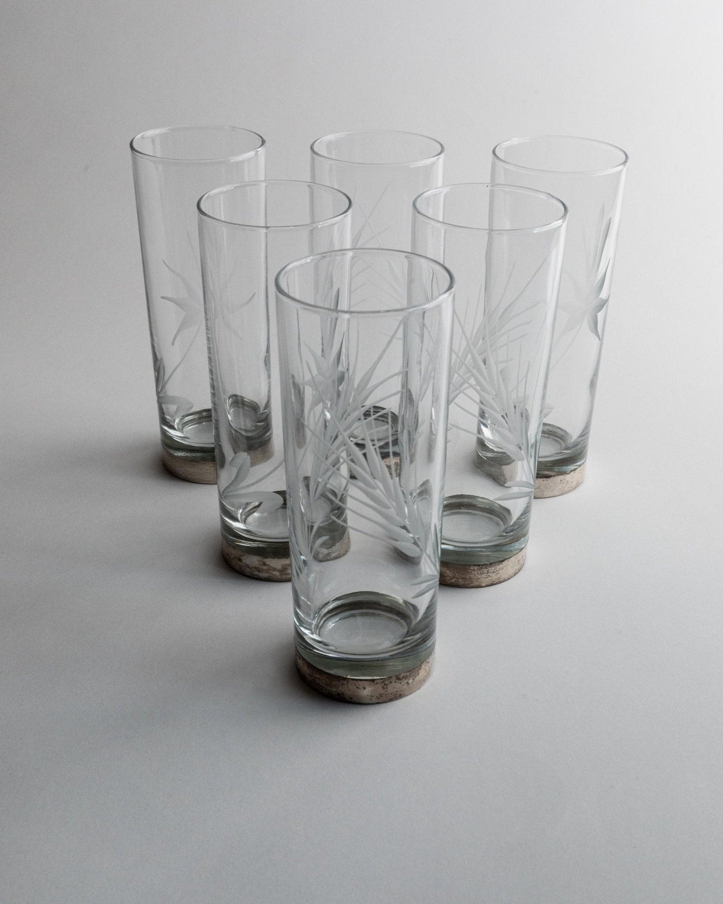 Vintage Trinkglas Set von 6 mit Silberrand und Ährenmuster, Italien, einzigartig, Retro Deko