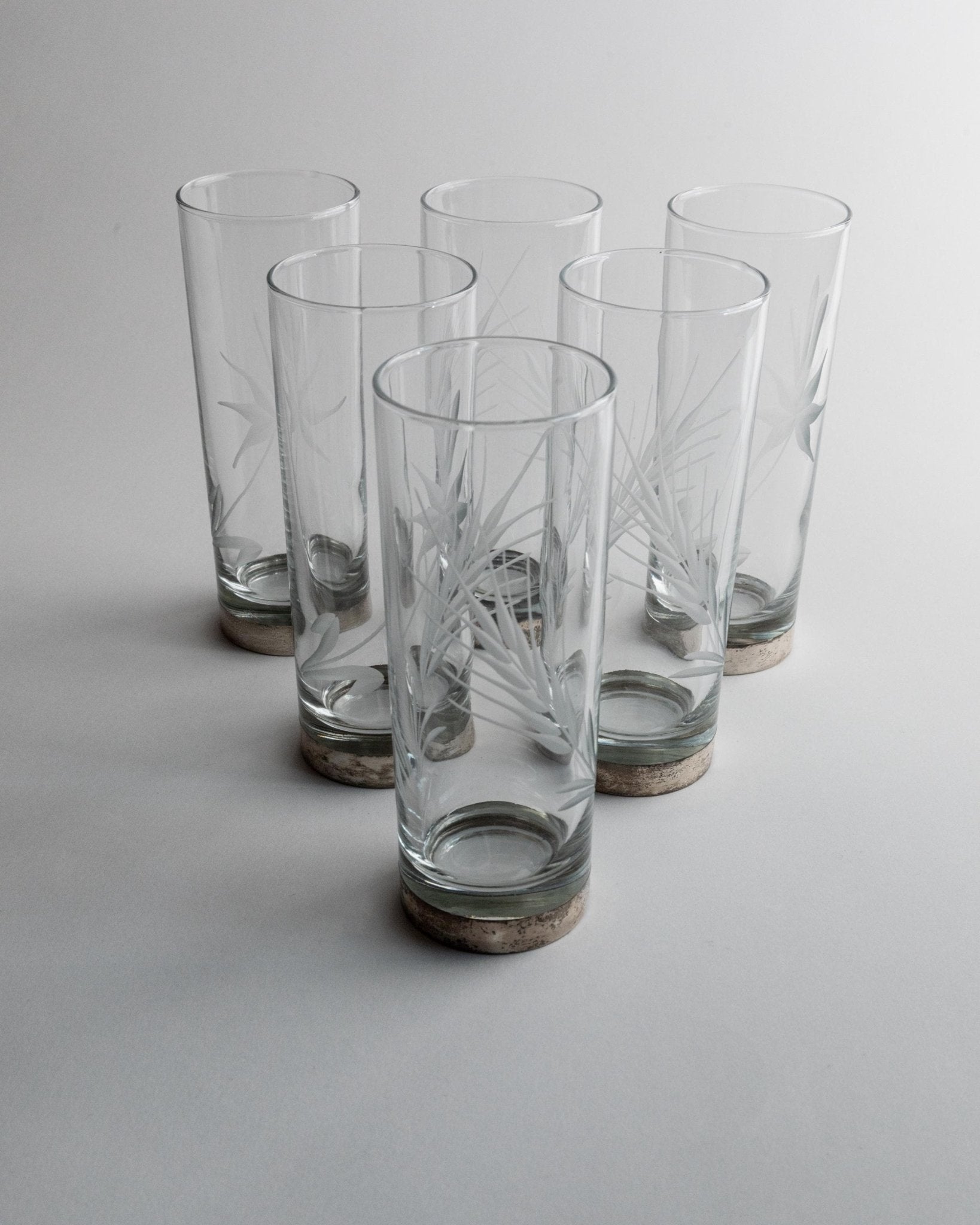 Vintage Trinkglas Set von 6 mit Silberrand und Ährenmuster, Italien, einzigartig, Retro Deko