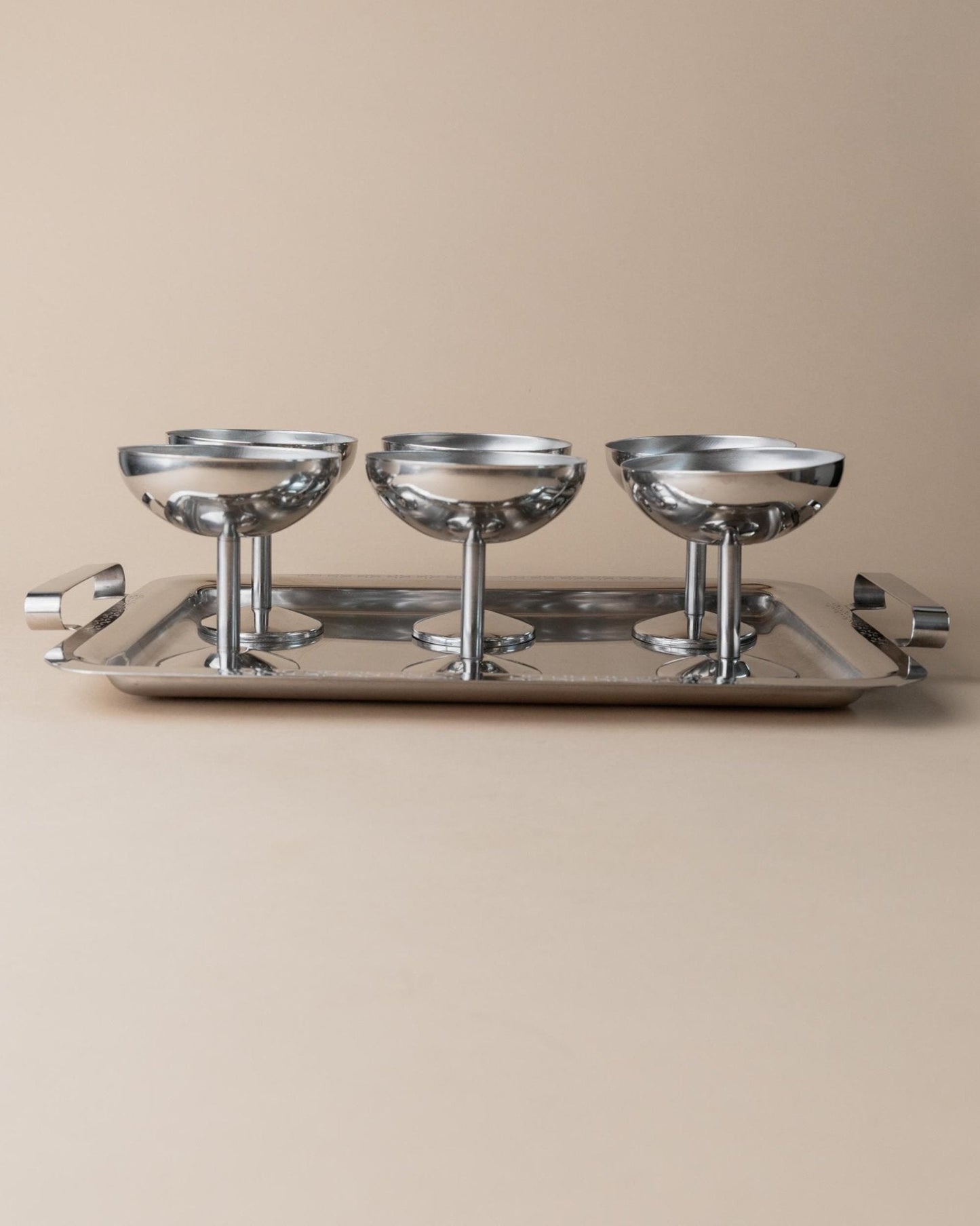 Vintage Trinkset Set von 6 mit Tablett, Edelstahl, Italien 1970er, spülmaschinenfest