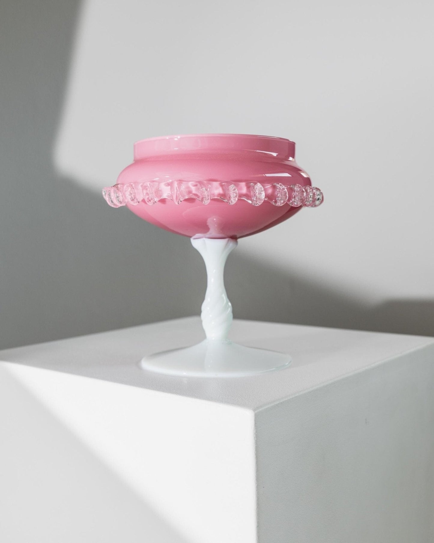 Vintage Glasschale Empoli Rosa und Weiß von Murano Glas Kunst 1960er