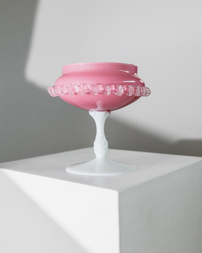 Vintage Glasschale Empoli Rosa und Weiß von Murano Glas Kunst 1960er