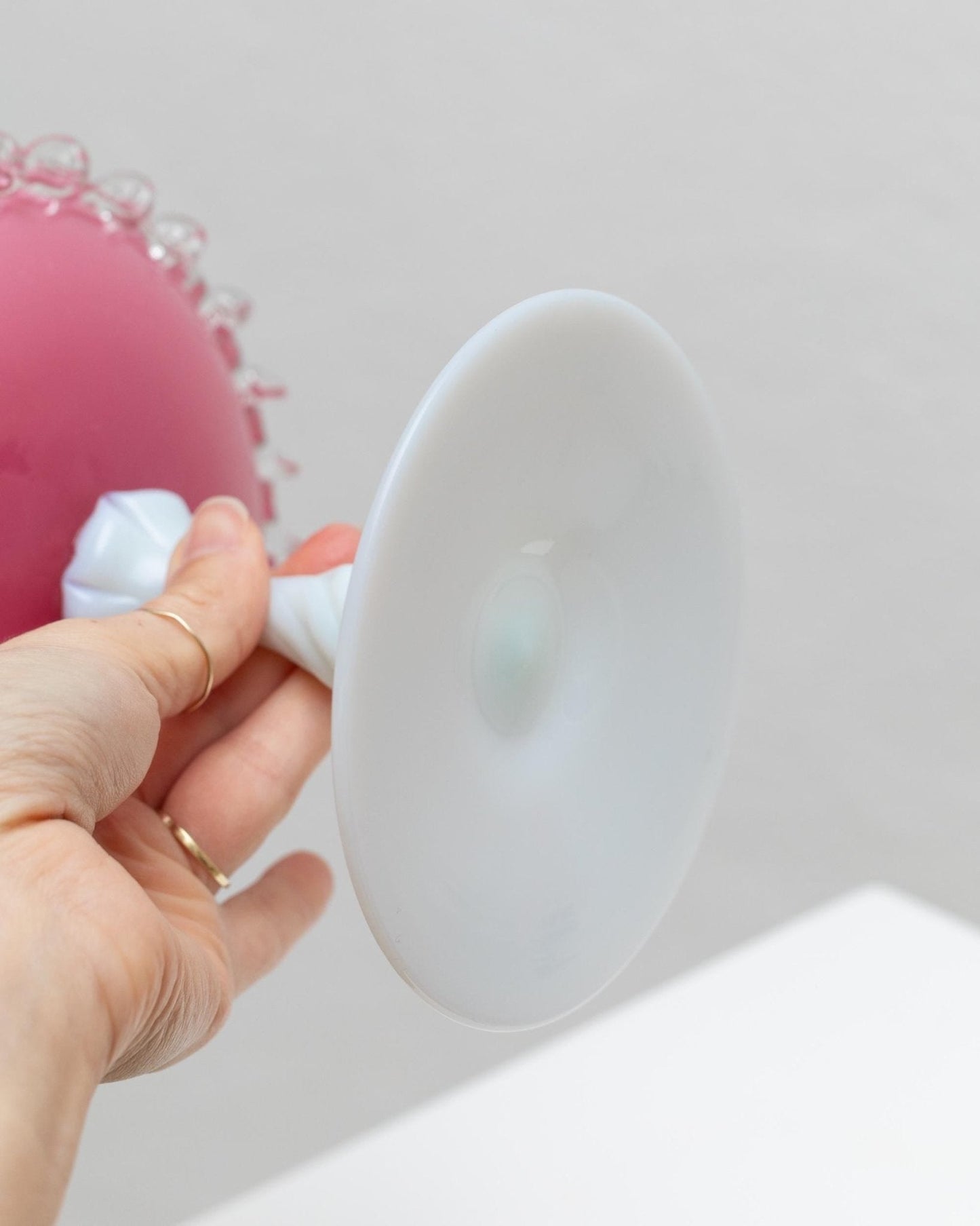 Vintage Glasschale Empoli Rosa und Weiß von Murano Glas Kunst 1960er