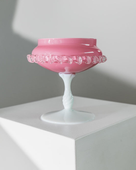 Vintage Glasschale Empoli Rosa und Weiß von Murano Glas Kunst 1960er