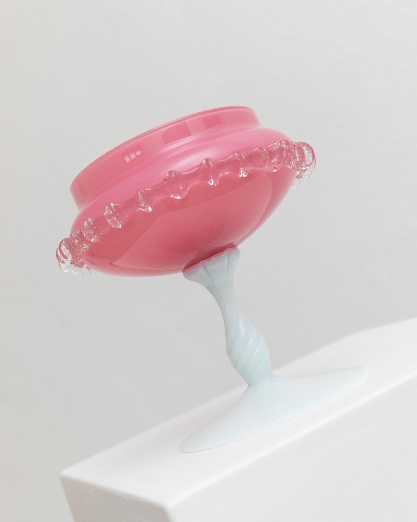 Vintage Glasschale Empoli Rosa und Weiß von Murano Glas Kunst 1960er