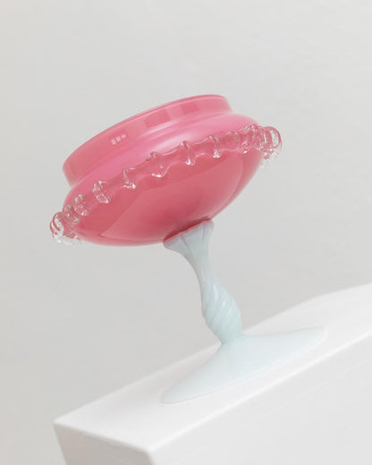 Vintage Glasschale Empoli Rosa und Weiß von Murano Glas Kunst 1960er