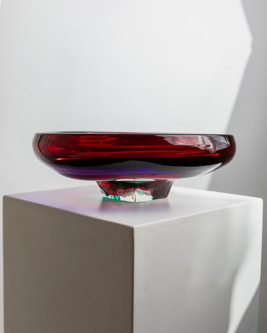 Vintage Schale A FASCE von Fulvio Bianconi für Gino Mazzega Murano Glas Grün Blau Rot