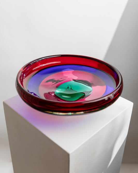 Vintage Schale A FASCE von Fulvio Bianconi für Gino Mazzega Murano Glas Grün Blau Rot