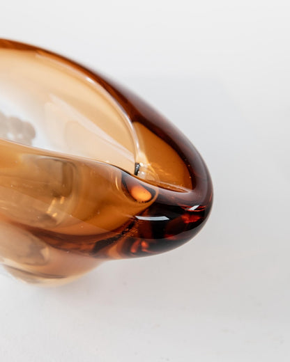 Vintage Glasschale Aschenbecher von Pavel Stejskal für Beranek Skrdlovice, orange weiße Punkte