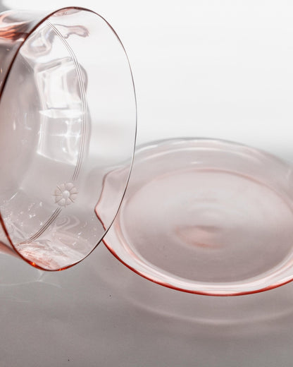 Vintage Glasdose Cloche mit Teller mit graviertem Blumenmuster