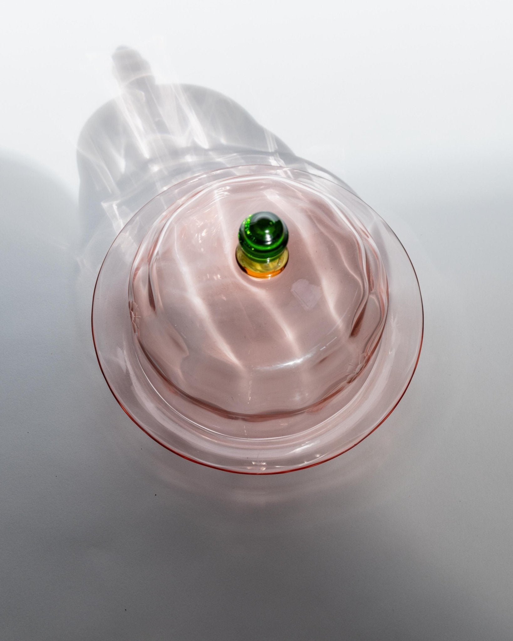 Vintage Glasdose Cloche mit Teller mit graviertem Blumenmuster