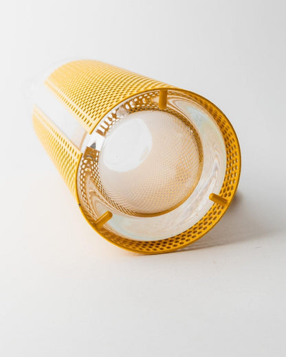 Vintage glass jug with yellow metal handle and glass pestle by De Agostini Memphis style 80s