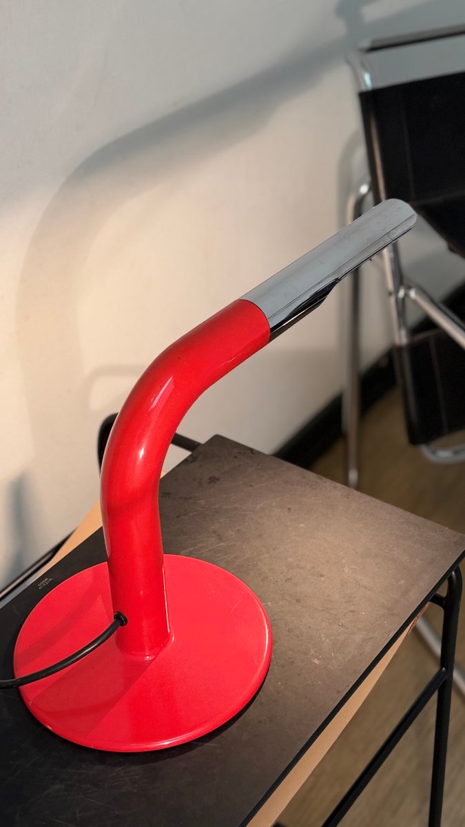 Tischlampe "Gulp" von Ingo Maurer für Design M, Rot und Chrom