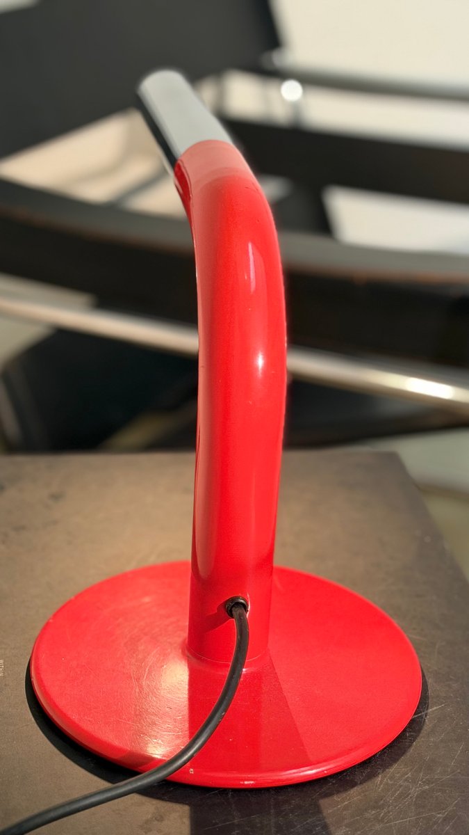 Tischlampe "Gulp" von Ingo Maurer für Design M, Rot und Chrom