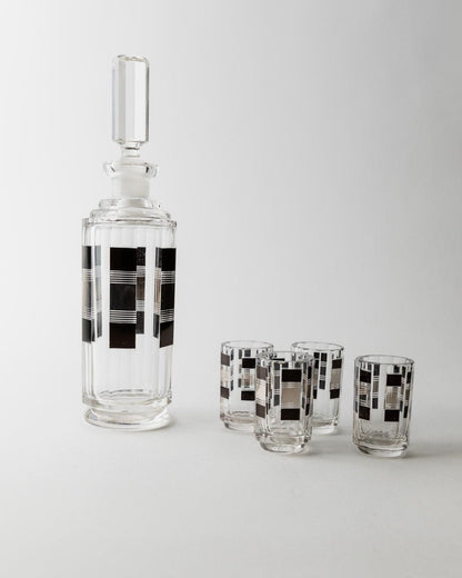 Vintage Art Deco Liqueur Set by Karl Palda Crystal Glass with Silver Details Set of 5