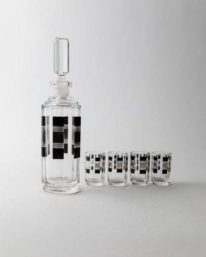 Vintage Art Deco Liqueur Set by Karl Palda Crystal Glass with Silver Details Set of 5