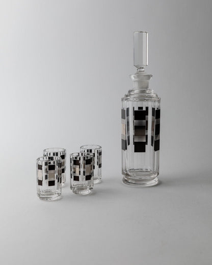 Vintage Art Deco Liqueur Set by Karl Palda Crystal Glass with Silver Details Set of 5