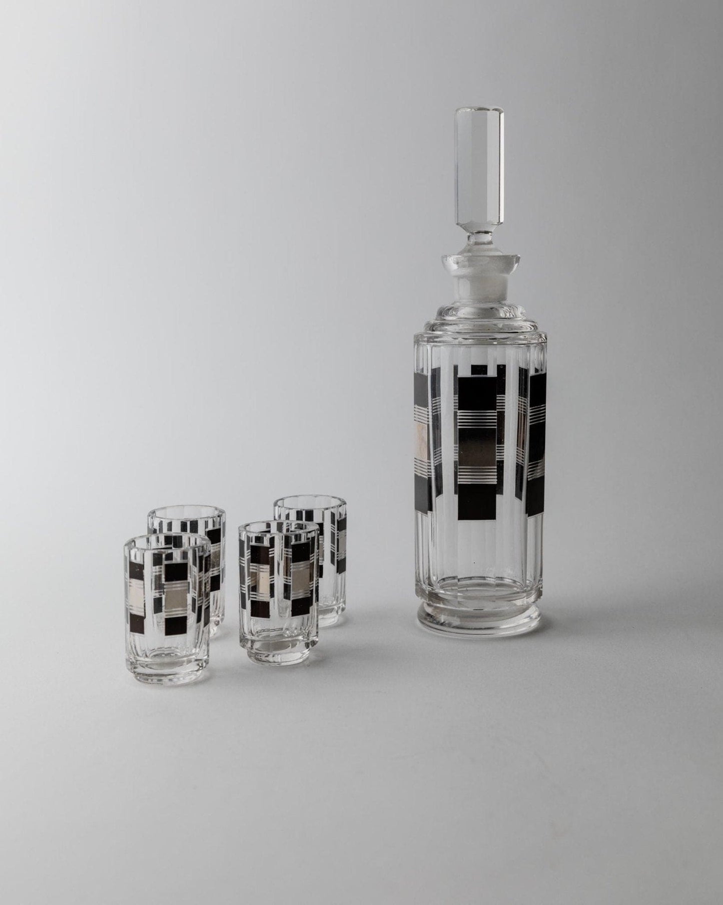 Vintage Art Deco Liqueur Set by Karl Palda Crystal Glass with Silver Details Set of 5