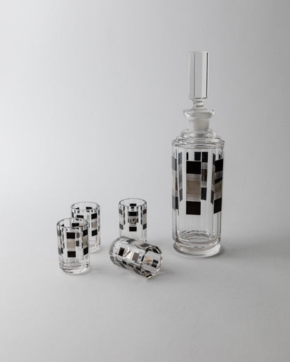 Vintage Art Deco Liqueur Set by Karl Palda Crystal Glass with Silver Details Set of 5