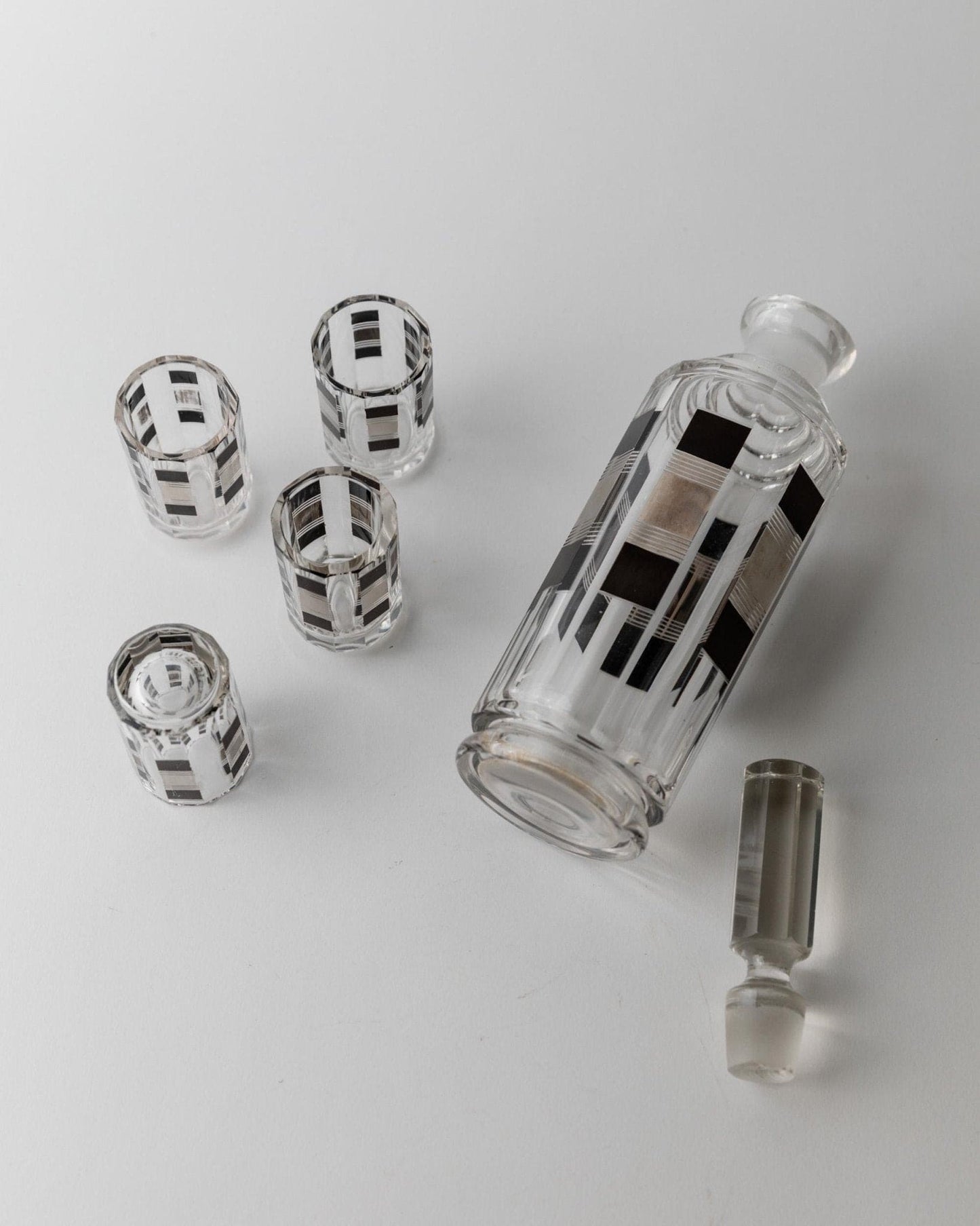 Vintage Art Deco Liqueur Set by Karl Palda Crystal Glass with Silver Details Set of 5