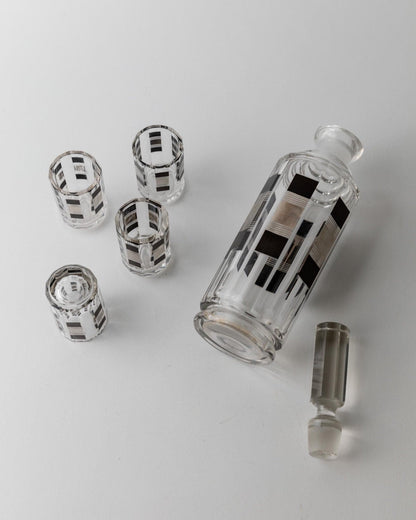 Vintage Art Deco Liqueur Set by Karl Palda Crystal Glass with Silver Details Set of 5