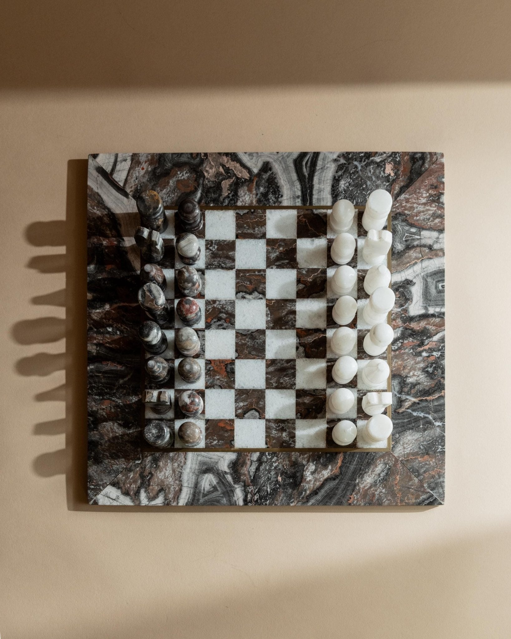 Vintage Marmor Schachspiel Grau-Rosa, Italien 1960er
