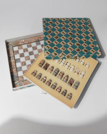 Vintage Marmor Schachbrett mit Schachfiguren, Italien 60er