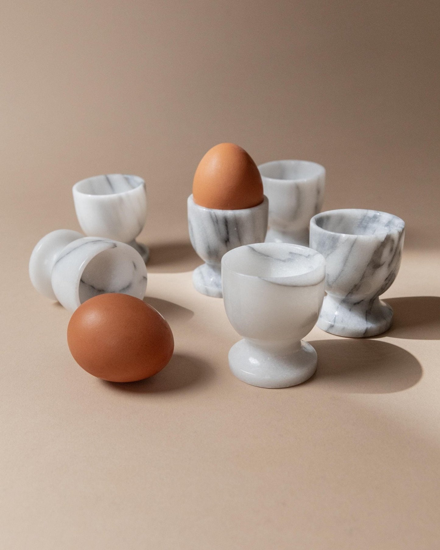 Vintage Eierbecher Set von 6 aus Marmor, grau-weiß, handgefertigt, Italien