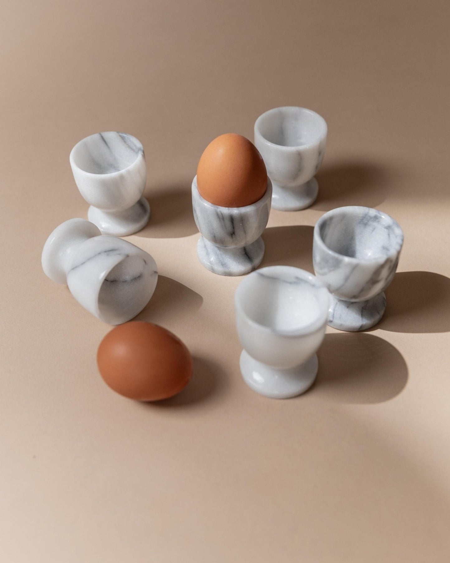 Vintage Eierbecher Set von 6 aus Marmor, grau-weiß, handgefertigt, Italien