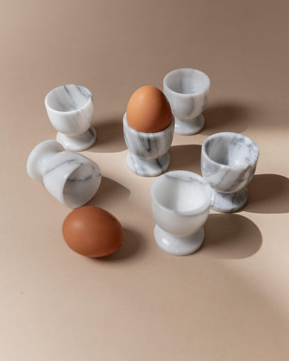 Vintage Eierbecher Set von 6 aus Marmor, grau-weiß, handgefertigt, Italien