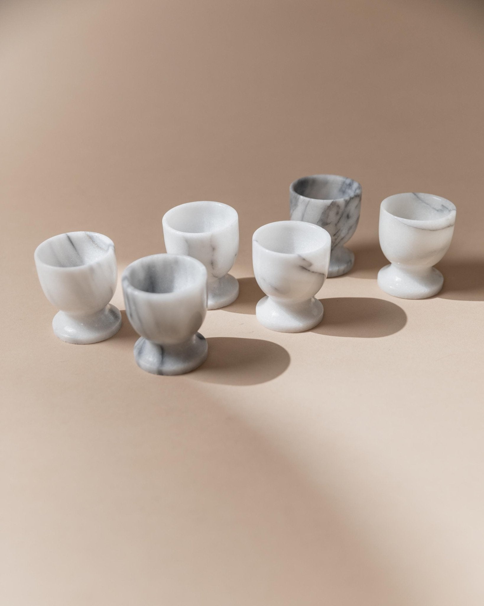 Vintage Eierbecher Set von 6 aus Marmor, grau-weiß, handgefertigt, Italien