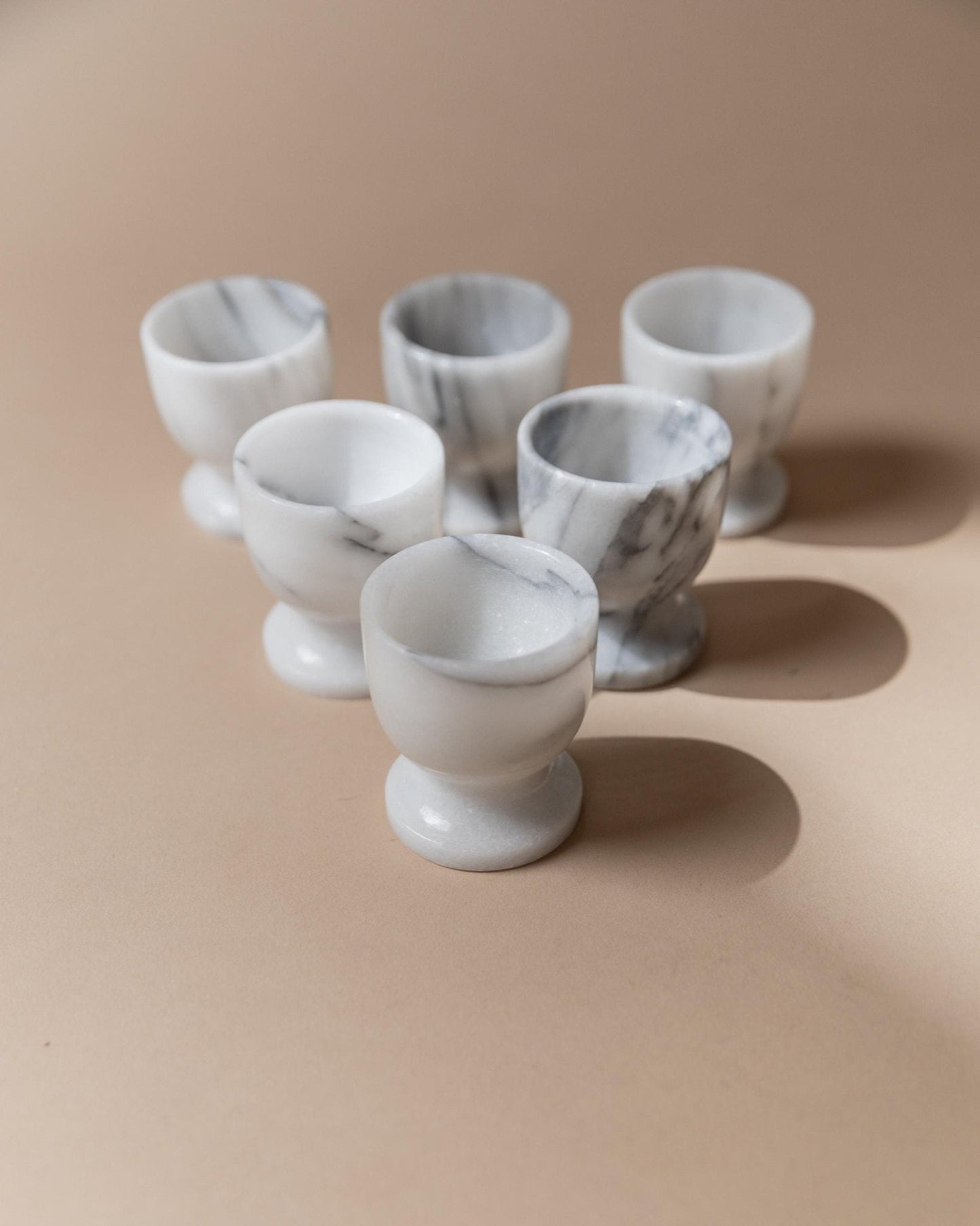 Vintage Eierbecher Set von 6 aus Marmor, grau-weiß, handgefertigt, Italien