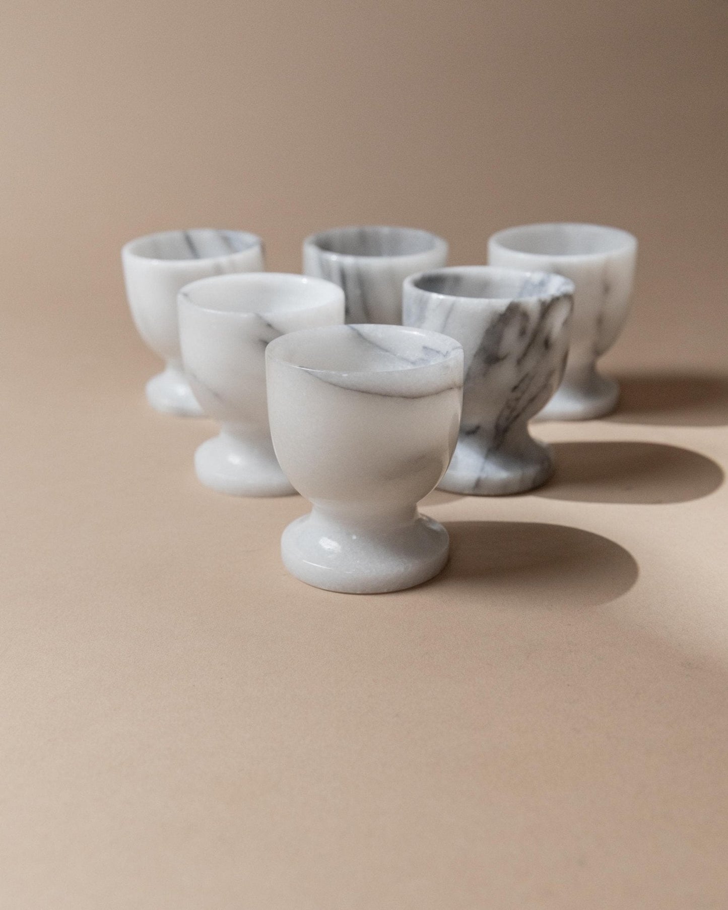 Vintage Eierbecher Set von 6 aus Marmor, grau-weiß, handgefertigt, Italien