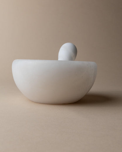 Vintage Mörser und Stößel Marmor Weiß Mid Century Design Italien 1980er