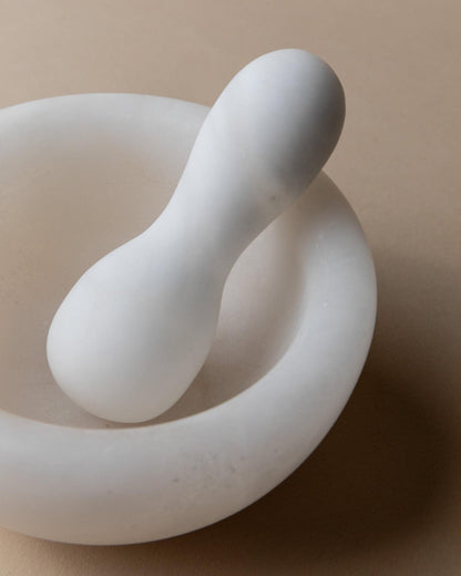 Vintage Mörser und Stößel Marmor Weiß Mid Century Design Italien 1980er