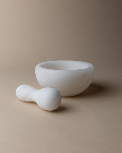 Vintage Mörser und Stößel Marmor Weiß Mid Century Design Italien 1980er